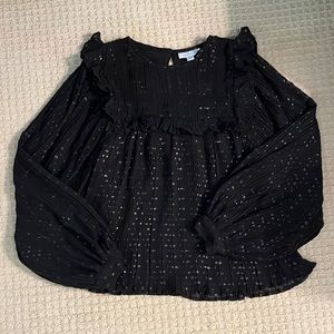 Topshop Black metallic pleated top. Size US 2